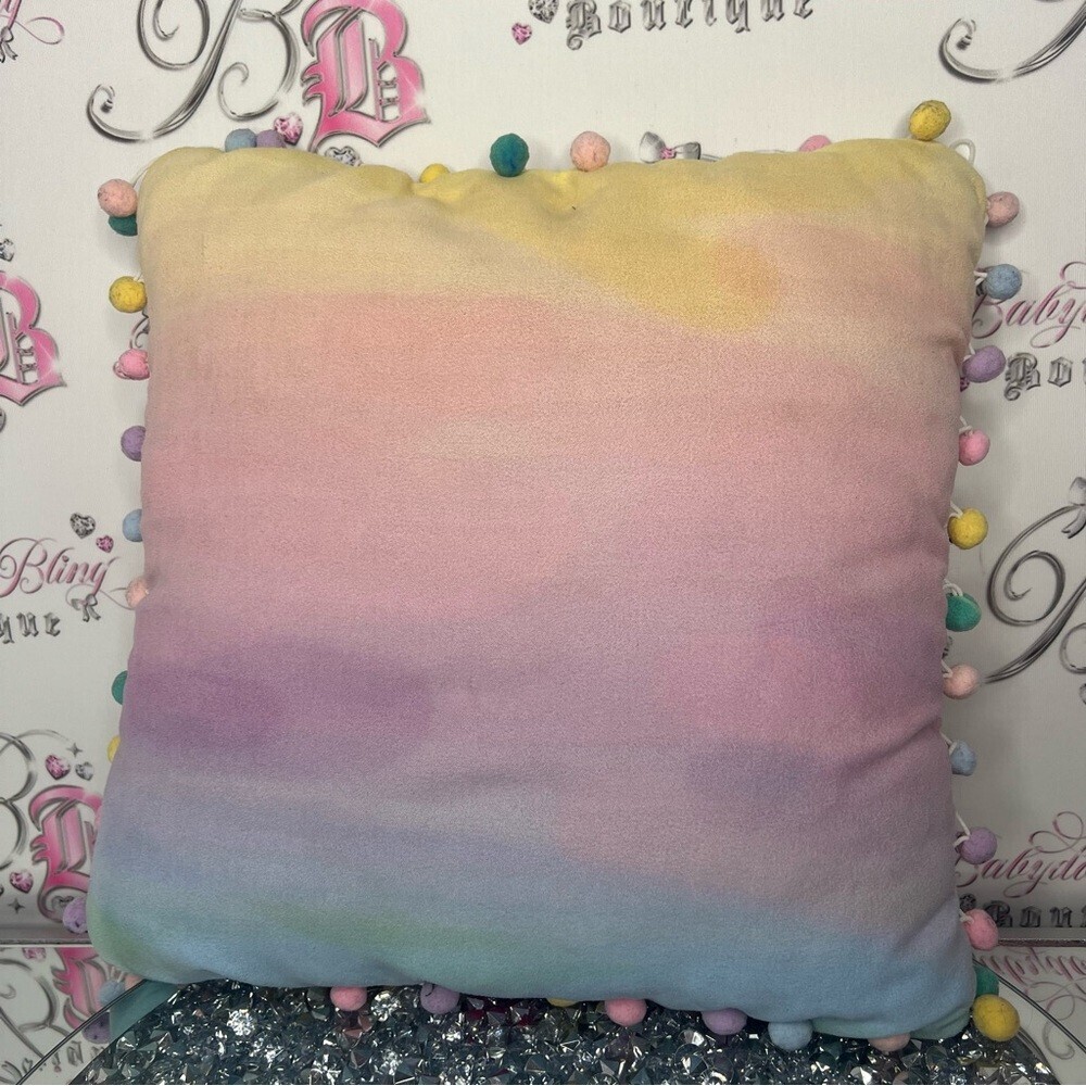 Disney princess pillow ombré rainbow Pom poms pastel cute love belle y2k pink - Picture 3 of 4